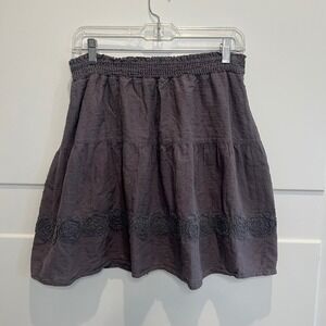 Rhapsody Skirt L Gray Tiered Mini Skater Smocked‎ Rosette Whimsygoth Cottagecore